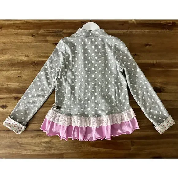 NEW Matilda Jane The Adventure Begins Lead The Way Gray Dot Pink Knit Jacket 10